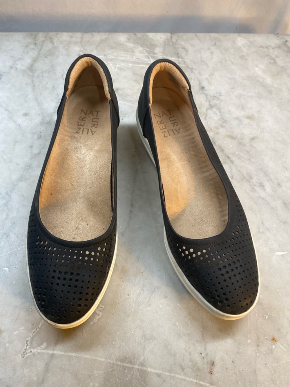 Naturalizer Black Perforated Slip-On wedge sandal